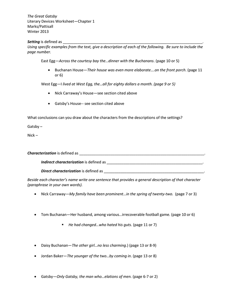 The Great Gatsby Literary Devices Worksheet Ch 21 – Exemplar Pertaining To Literary Devices Worksheet Pdf