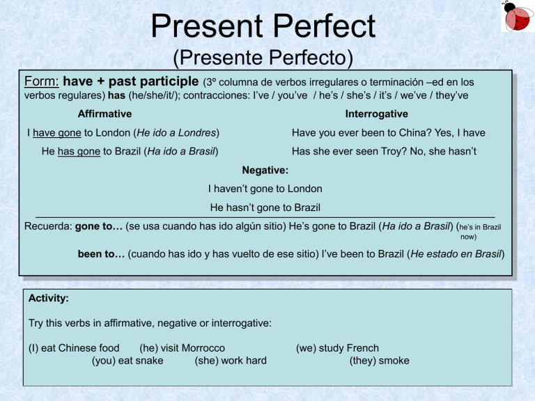 Present Perfect Presente Perfecto