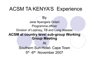 ACSM Technical Activity: Kenya's Experience