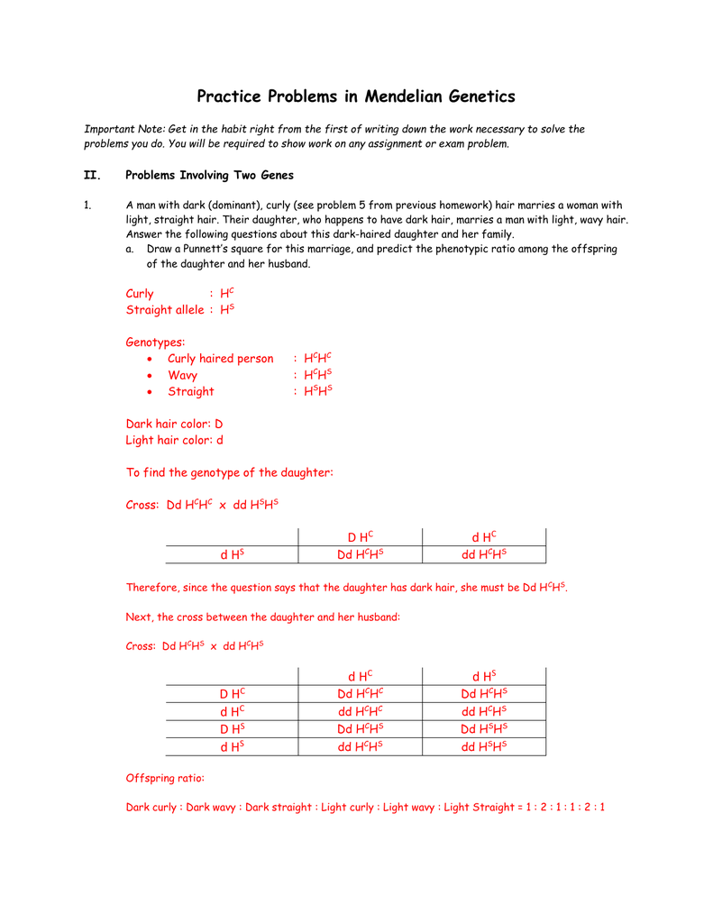 Practice Problems in Mendelian Genetics Regarding Mendelian Genetics Worksheet Answer Key