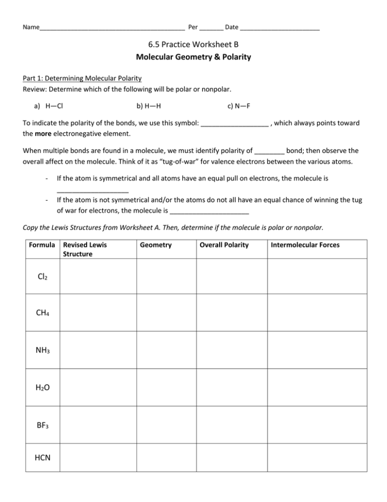 Vsepr And Polarity Worksheet Studying Worksheets