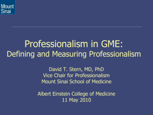 Professionalism in GME - Albert Einstein College of Medicine