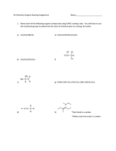 IB Chemistry Organic Naming Assignment 2015