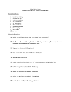 United States History Unit 4 Study Guide: Civil War and