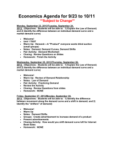 Economics Agenda for 9/23 to 10/11 **Subject to Change