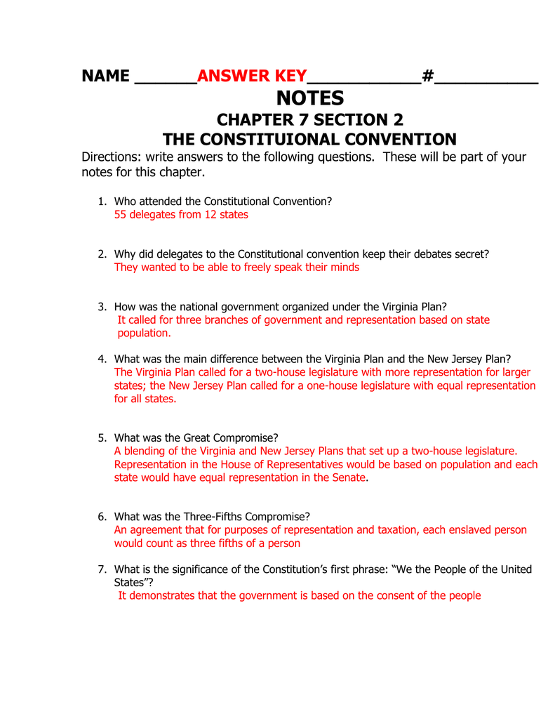 answers Intended For The Constitutional Convention Worksheet