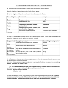 2015 Answer Key to Classification Study Guide (Questions to be