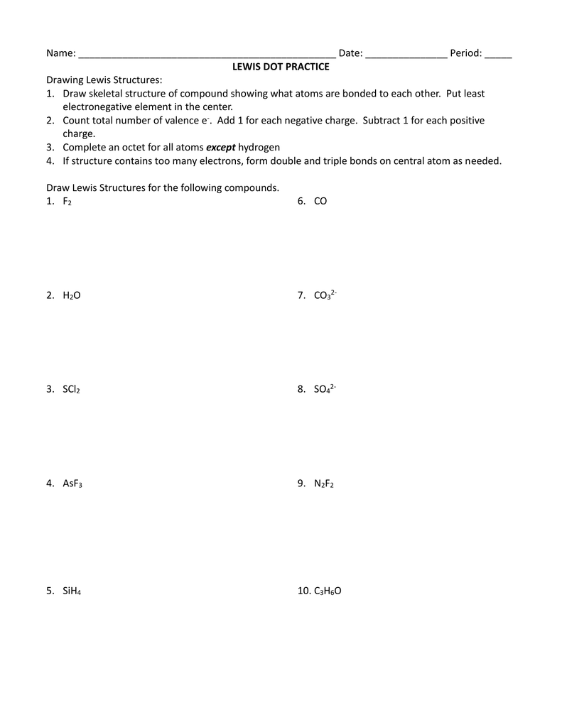 Lewis Dot Diagram Practice Within Lewis Dot Structure Practice Worksheet