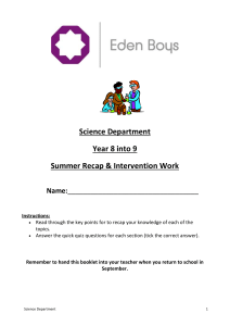 year 8 into 9 summer recap & intervention work