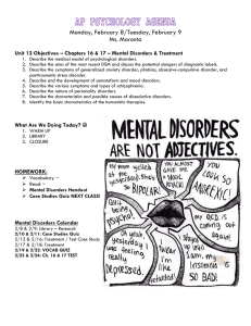 Unit 12 Objectives – Chapters 16 & 17 – Mental Disorders & Treatment