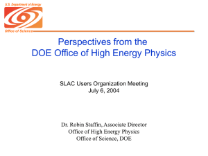 Perspectives from the DOE Office of High Energy Physics Presented