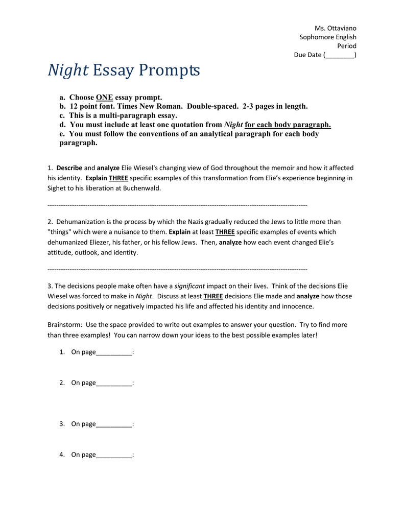 Night Essay Prompts