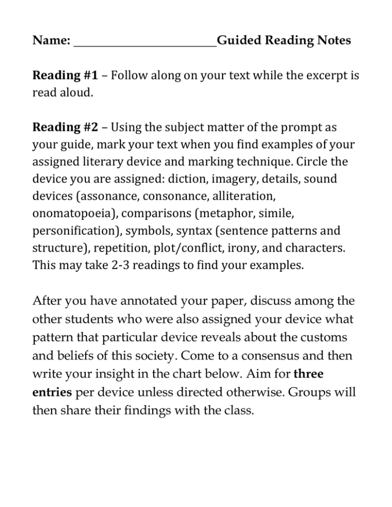 close reading assignment for high school students