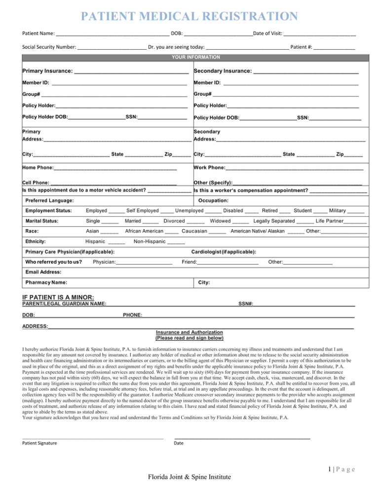 New Patient Forms - Florida Joint and Spine Institute