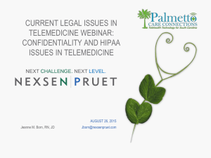 Confidentiality and HIPAA Issues in Telemedicine