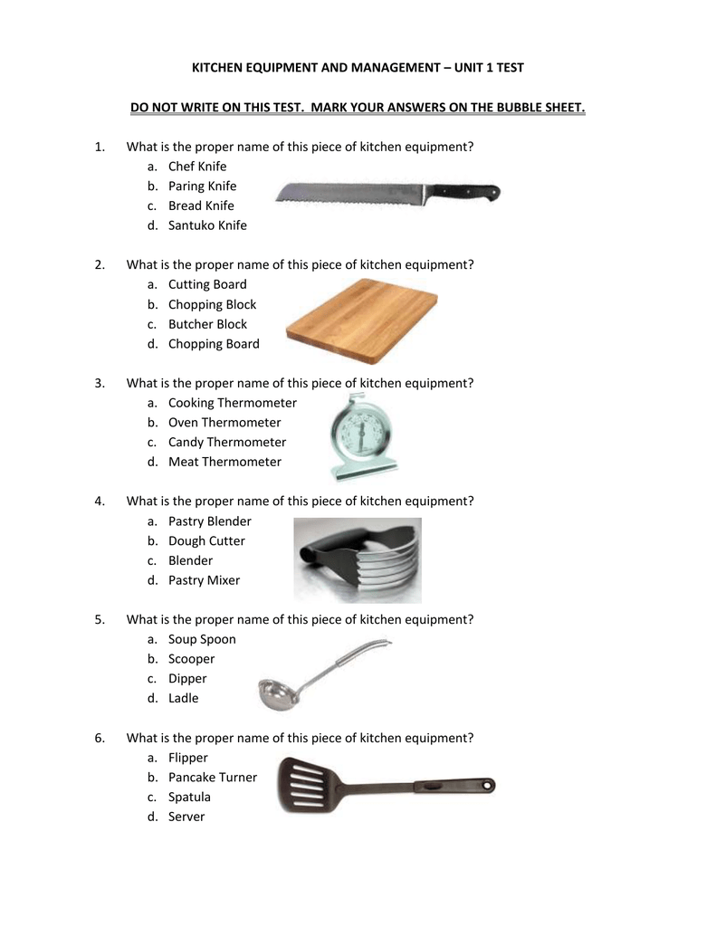 essay questions about kitchen tools and equipment