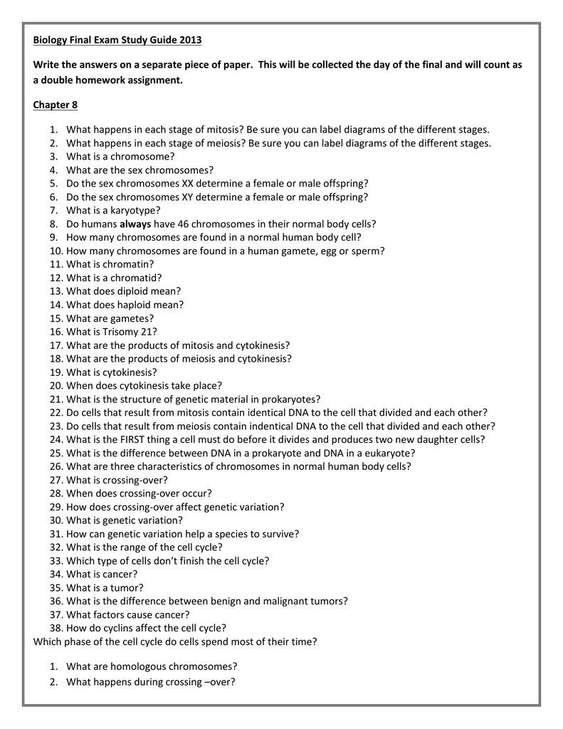 Biology Final Exam Study Guide 2013 Write The Answers On A Biology Final Exam Study Guide 2013 Write The Answers On A