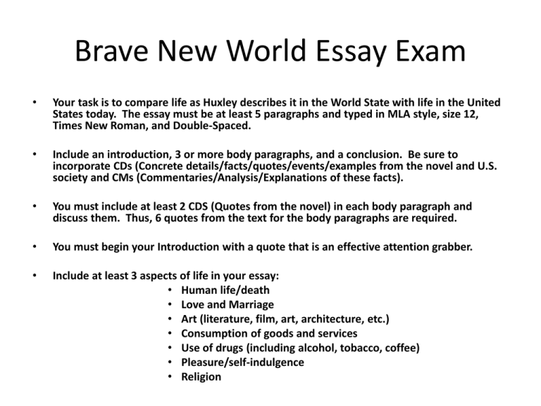 brave new world essay questions
