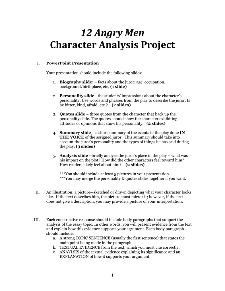 Angry Men Character Analysis Project