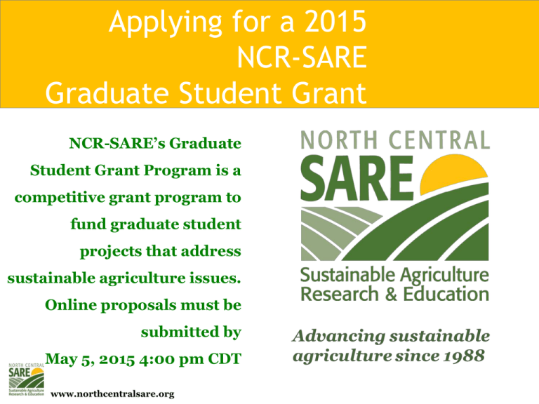 Graduate Student Grant Program North Central Sustainable