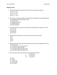 CH 115 Fall 2014Mock Exam 1 Multiple Choice Which of the