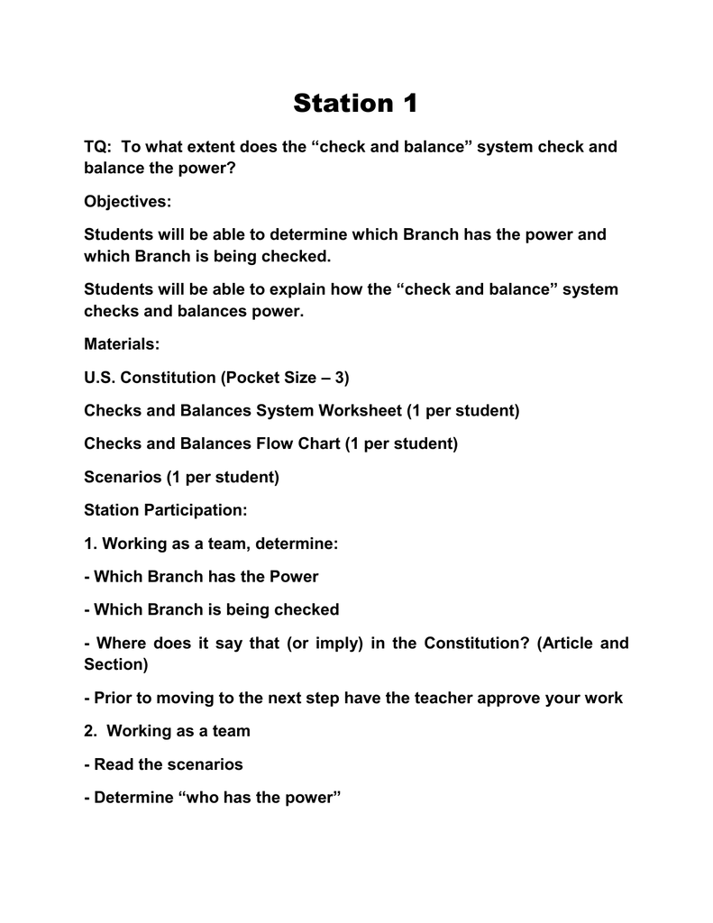 Checks and Balances System Worksheet (20 per student) With Regard To Checks And Balances Worksheet Answers