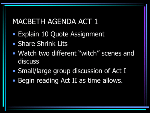 MACBETH AGENDA