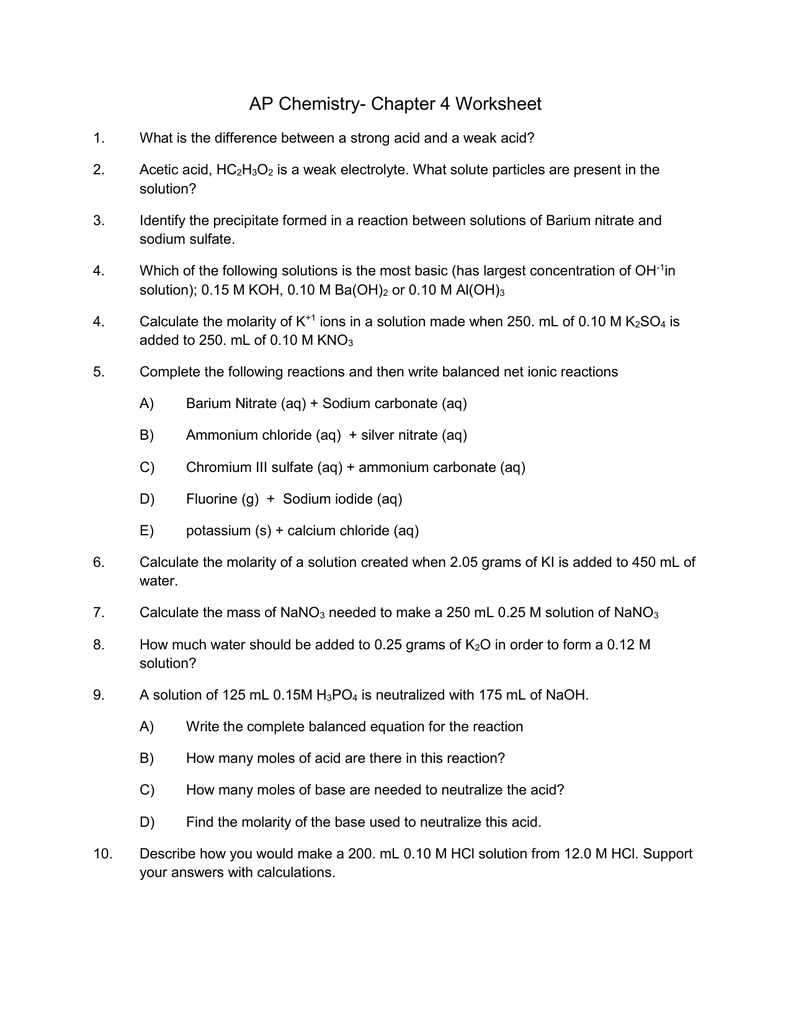 AP Chemistry Chapter 4 Worksheet 1 What Is The Difference