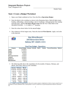 Task 1 Create a Budget Worksheet - Mr. Ross