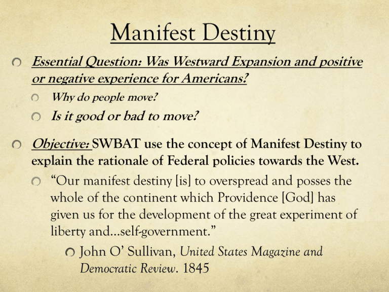 What Does Manifest Destiny Mean Simple