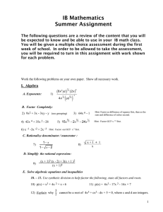 Calculus Summer Work