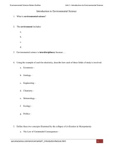 Intro to Environmental Science Lecture Outline