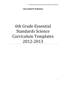 6th Grade Essential Standards Science Curriculum Templates 2012