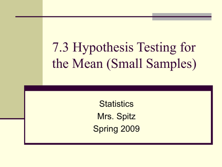 hypothesis testing for mean small samples