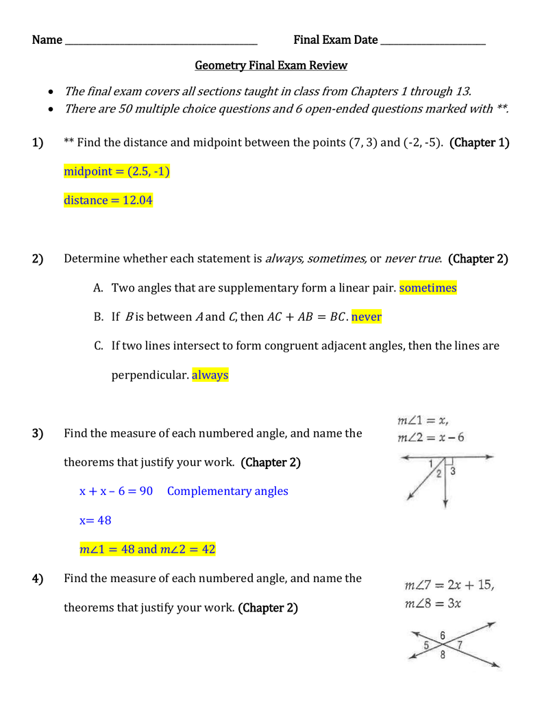 Final Review Packet Answer Key