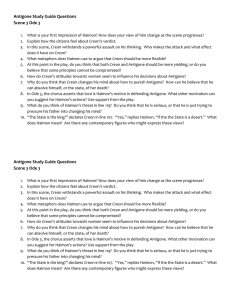 Antigone Study Guide Questions Scene 3 Ode 3 What is your first