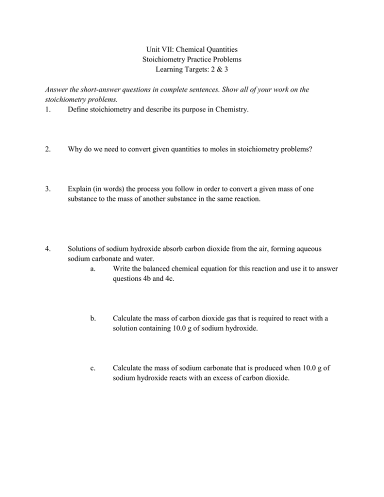 Stoichiometry Practice Problems