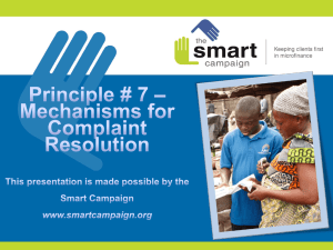 Principle # 7 – Mechanisms for Complaint Resolution This