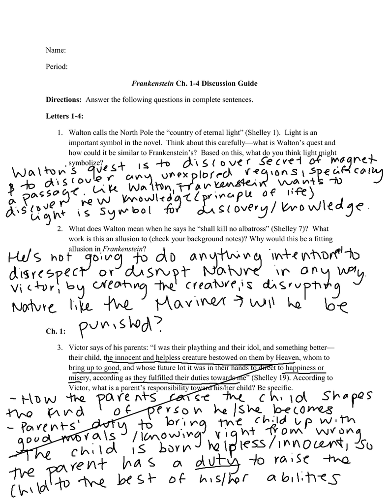 Frankenstein Study Guide Ch 1