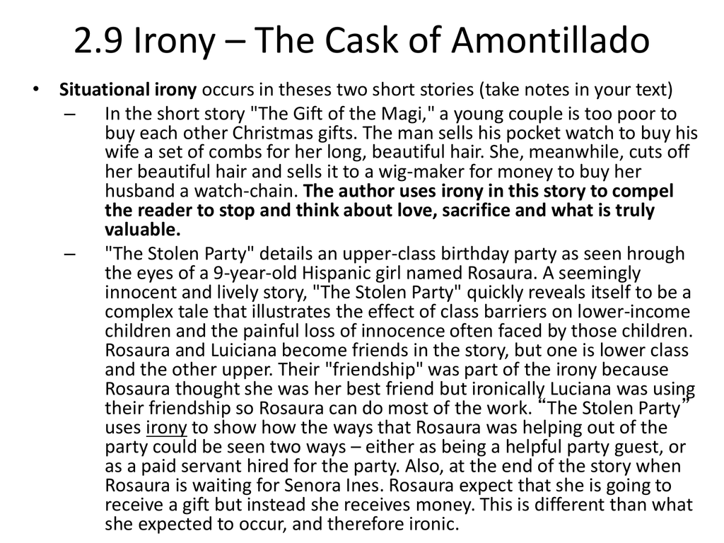 Use Of Irony In The Cask Of Amontillado