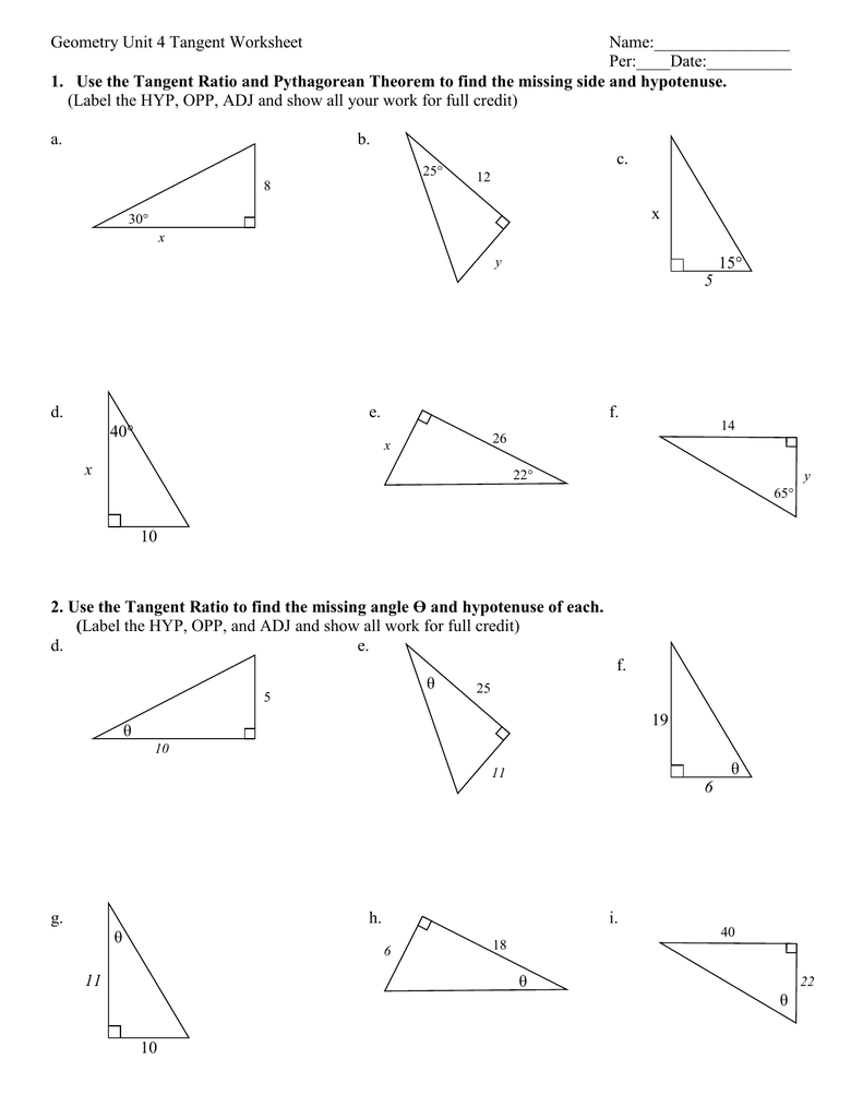 Geometry Tangent Ratio Worksheet