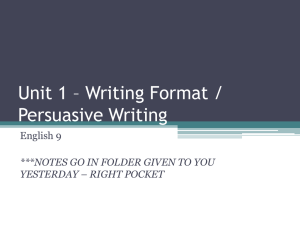 Unit 1 * Writing Format / Persuasive Writing