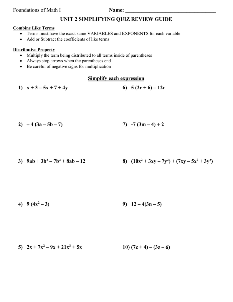 Algebra I Distributive Property Worksheet With Regard To Distributive Property With Variables Worksheet