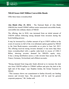 NBAD Issues $465 Million Convertible Bonds