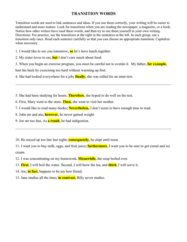 42 Transition Words Worksheet High School Worksheet Information