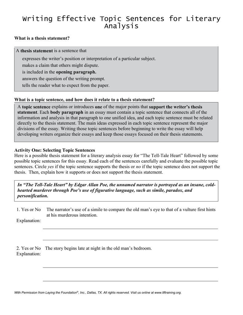 Analysis Of Sentences Worksheet