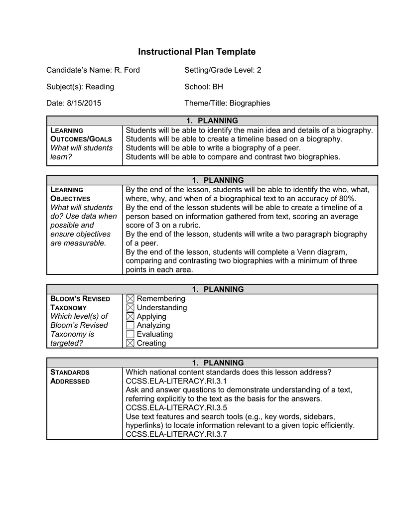 Biography Questions Template