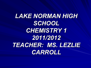 LAKE NORMAN HIGH SCHOOL CHEMISTRY 1(HONORS) 2009