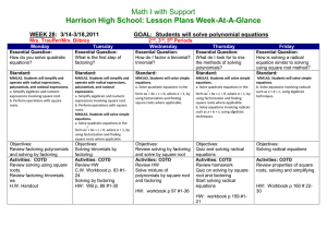 Math I with Support Week 28 Lesson Plan March 14