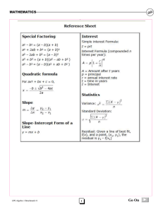 Algebra Benchmark #1 2014 Teacher's Edition